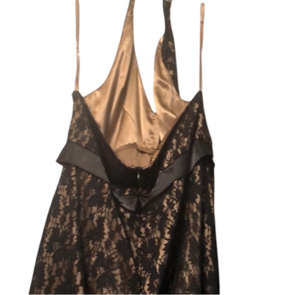 Julian Taylor black lace Nude lined halter top dress size 14 back slit NWT - Picture 5 of 16